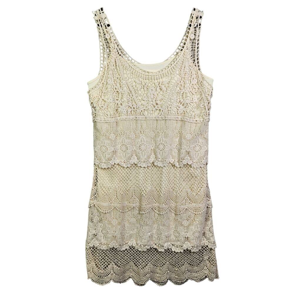 Y2K American Eagle Crochet Slip Tank Dress Sz M White Boho Festival Cottagecore